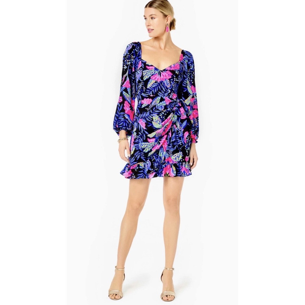 Lilly Pulitzer Lila Faux Wrap‎ Dress Ruffle Onyx Earned Stripes Floral 4